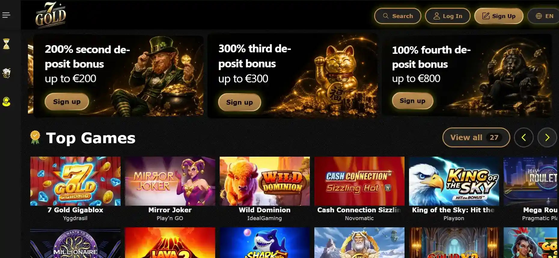 7Gold Casino public homepage and offer area