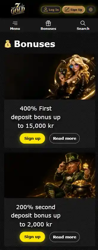 Current 7Gold welcome bonus offer panel